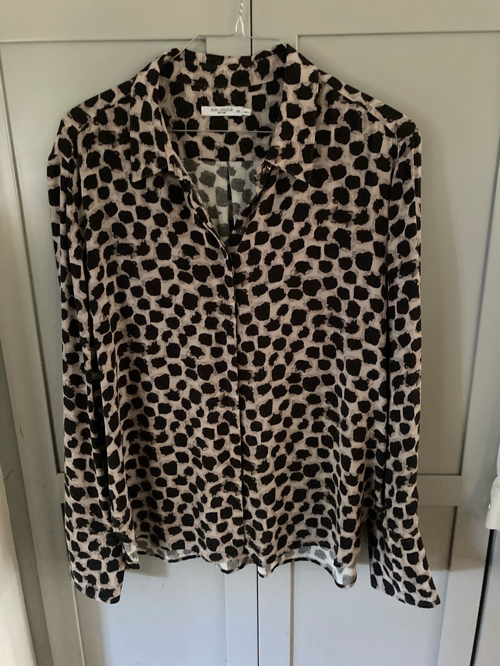 MM Lafleur Silk Beige and Black Spot-Print Button-Down Blouse